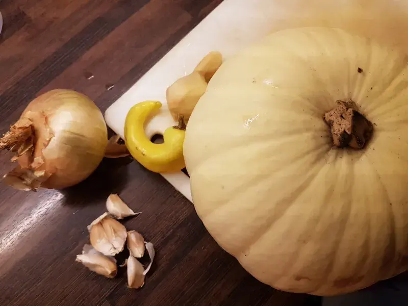 The ingredients for the pumpkin soup all ready to get started.